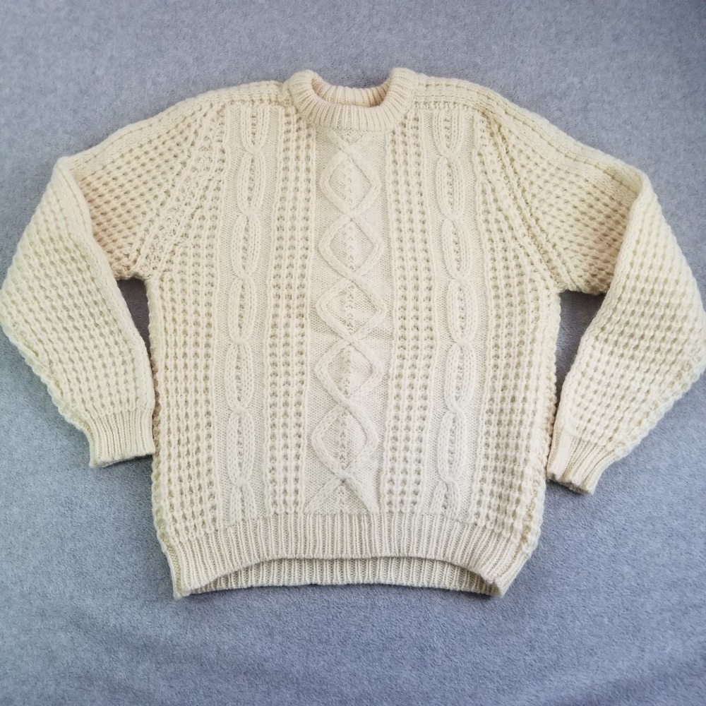 VTG Gaeltarra Sweater Mens Small Cream Aran Cable Knit Fisherman Wool Irish 70s